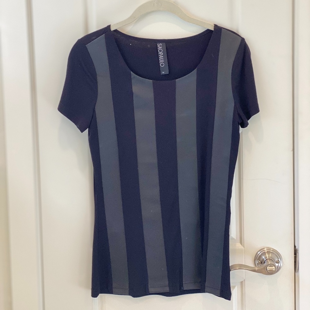 Women’s Black Crewneck w/ Black Leather Stripes